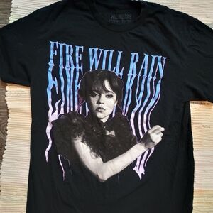 Wednesday Black Graphic T-Shirt with Purple and Blue Design